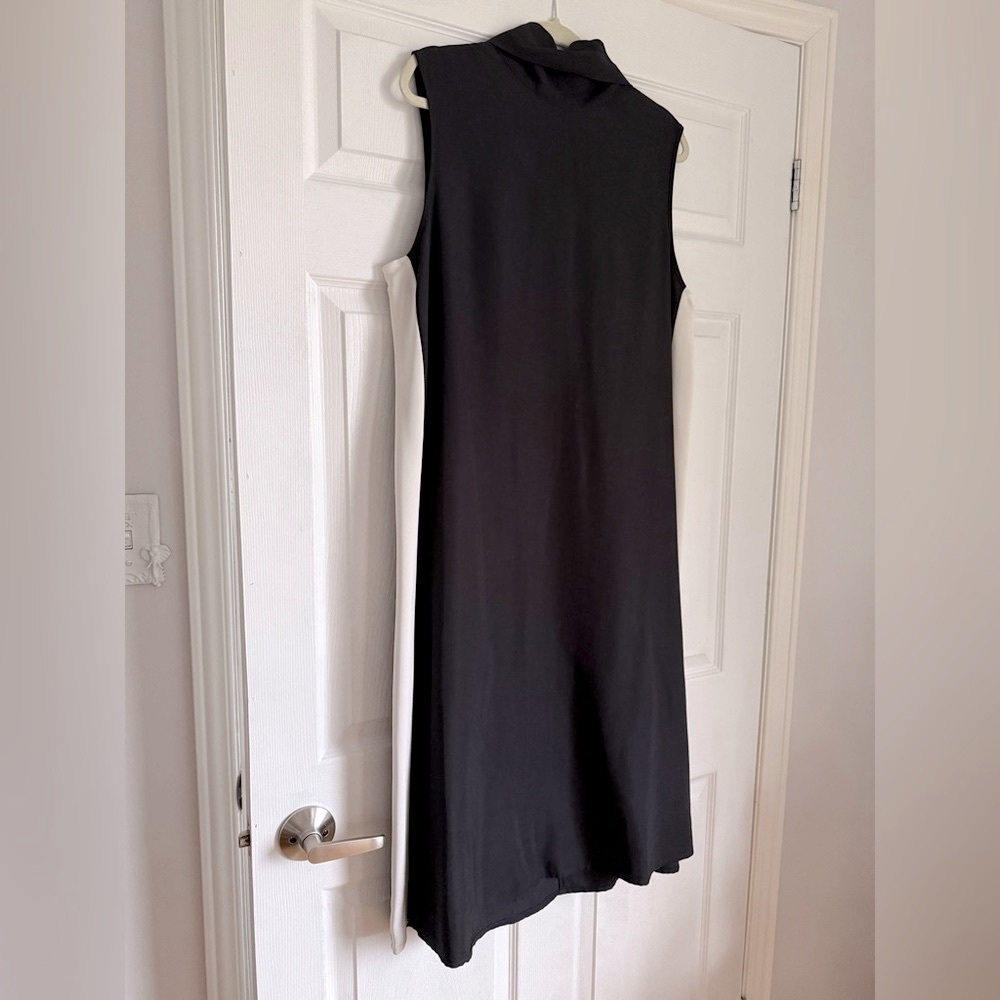 Vintage black & white tie neck sleeveless midi dress - size Large (L) - Picture 2 of 4